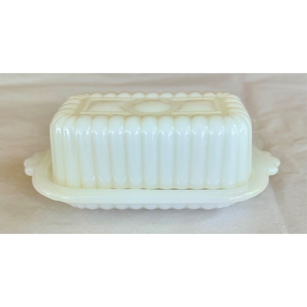 Vintage 1950s Hazel Atlas Milk Glass Half 1/2 Stick Butter Dish & Lid 5.5"